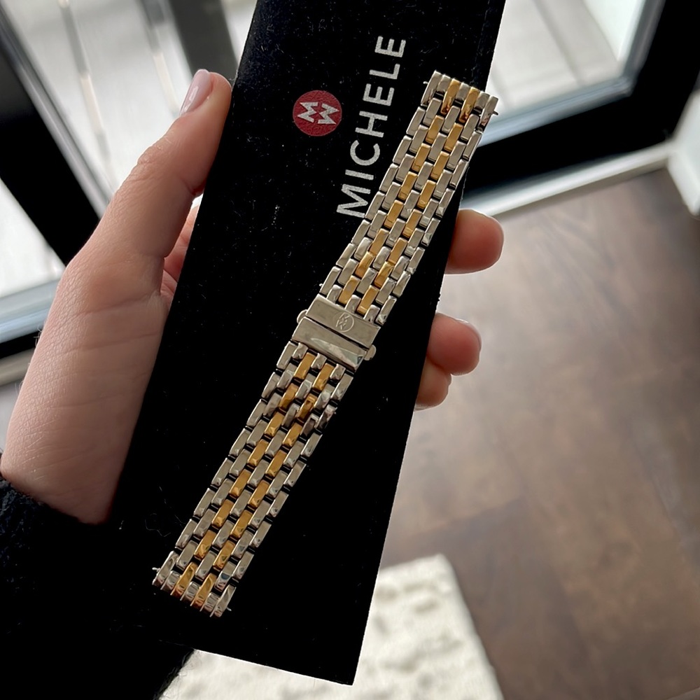 Michele 16mm 7 Link Two Tone Bracelet Watch Band